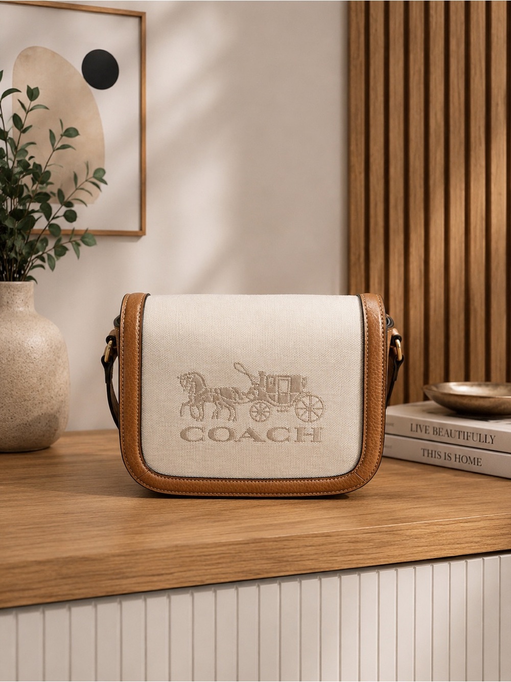 Coach Crossbody Saddle Bag with Horse and Carriage Canvas